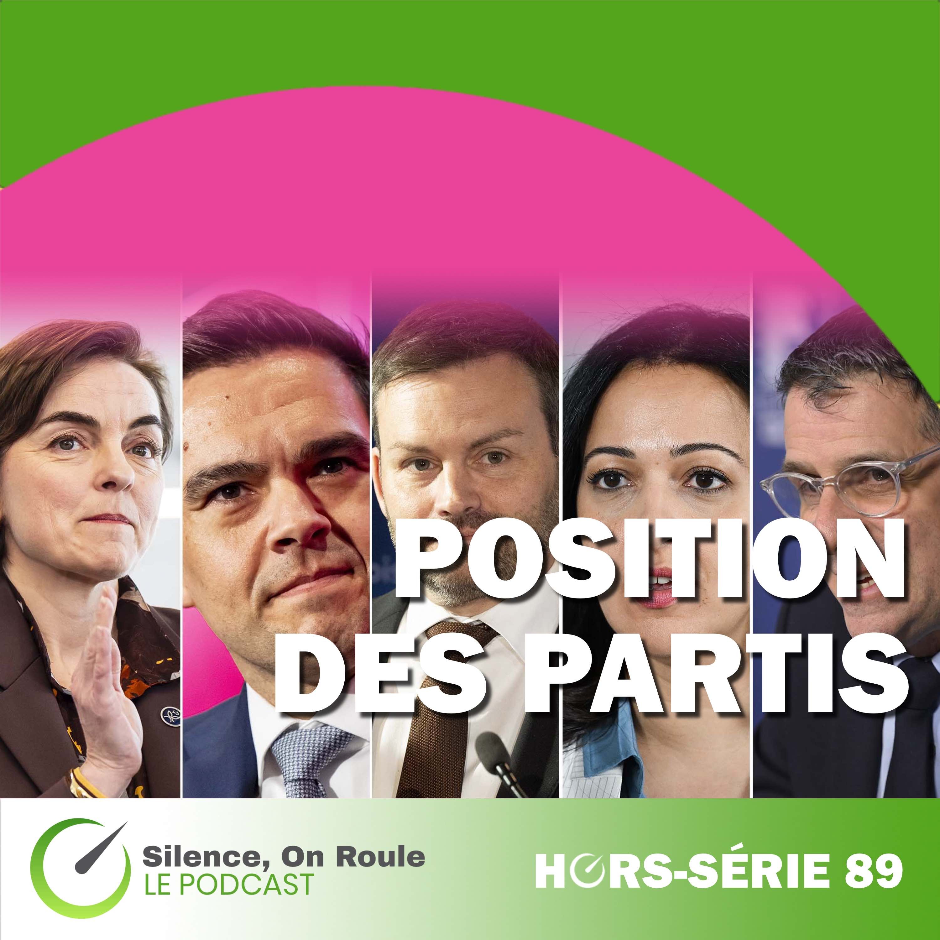 Visuel du hors série 89 du balado Silence on roule, sur la position des partis politiques en électrification des transports.